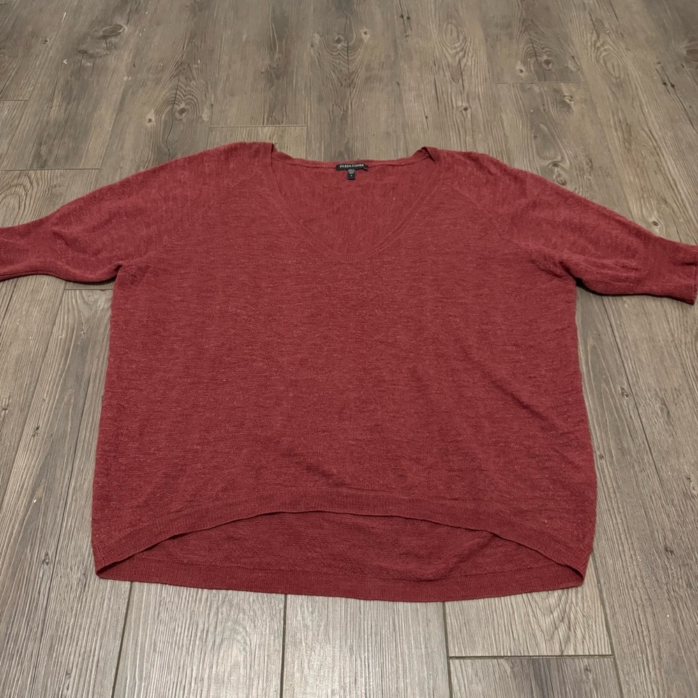 Eileen Fisher Merino Wool V Neck Short Sleeve Top Size Small